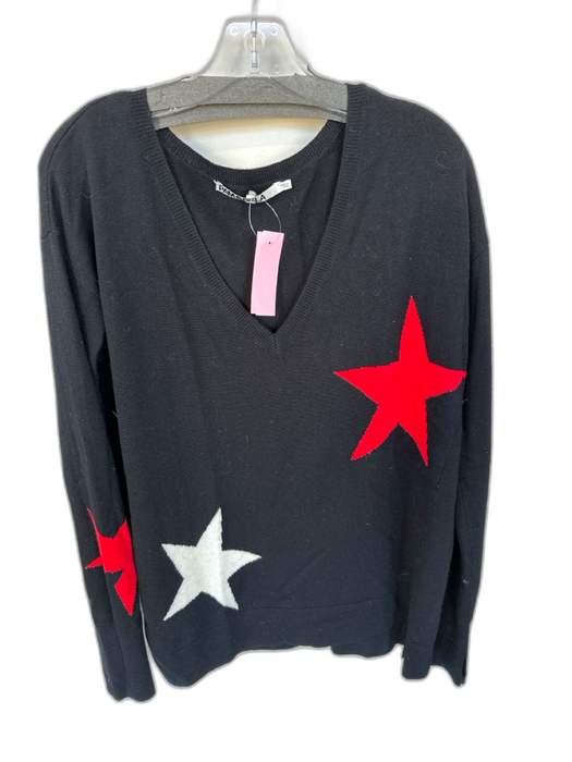 Pam & Gela Size M Black & Red Merino Wool Blend Long Sleeve stars V Neck Sweater Black & Red / M