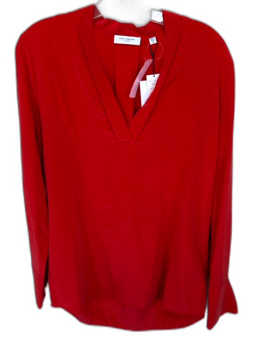 Equipment Size M Red Silk Long Sleeve Split Neck Top Red / M