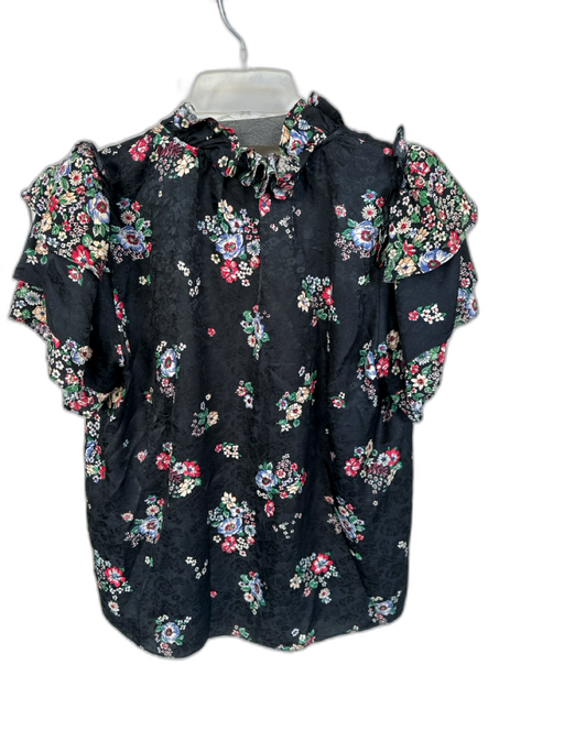 Hunter Bell Size S Black & Green Silk Blend Flutter Sleeves Botanical Top Black & Green / S