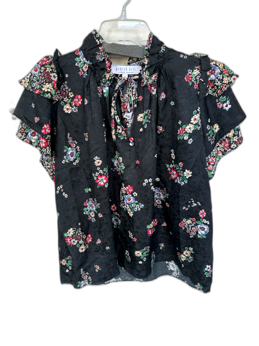 Hunter Bell Size S Black & Green Silk Blend Flutter Sleeves Botanical Top Black & Green / S