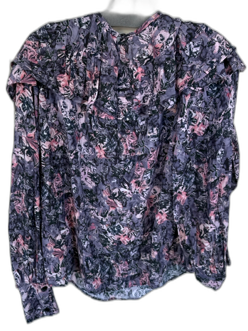 IRO Size 36 purple & pink Viscose Long Sleeve Abstract Ruffles Top purple & pink / 36