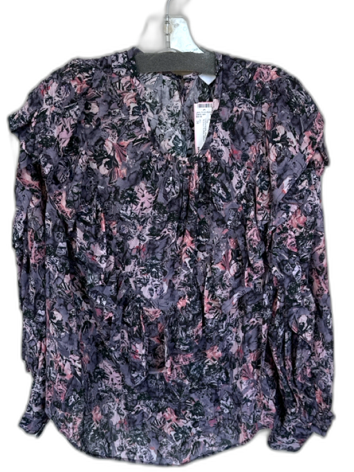 IRO Size 36 purple & pink Viscose Long Sleeve Abstract Ruffles Top purple & pink / 36