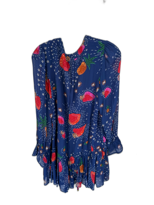 Farm Rio Size M Navy & Multi Viscose Long Balloon Sleeve stars Dress Navy & Multi / M