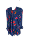 Farm Rio Size M Navy & Multi Viscose Long Balloon Sleeve stars Dress Navy & Multi / M