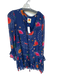 Farm Rio Size M Navy & Multi Viscose Long Balloon Sleeve stars Dress Navy & Multi / M
