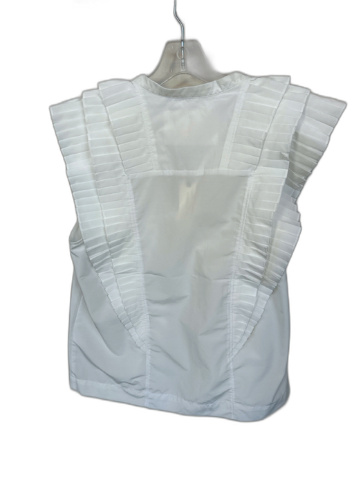 Maeve Size M White Polyester Blend Flutter Sleeves Pleated Buttons Top White / M