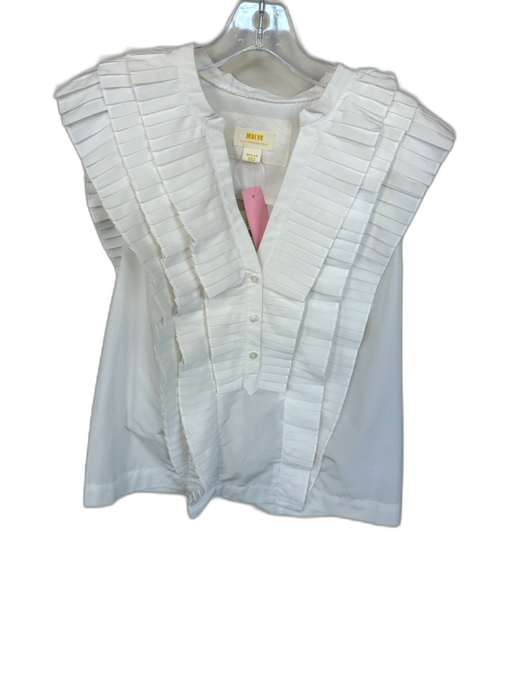 Maeve Size M White Polyester Blend Flutter Sleeves Pleated Buttons Top White / M