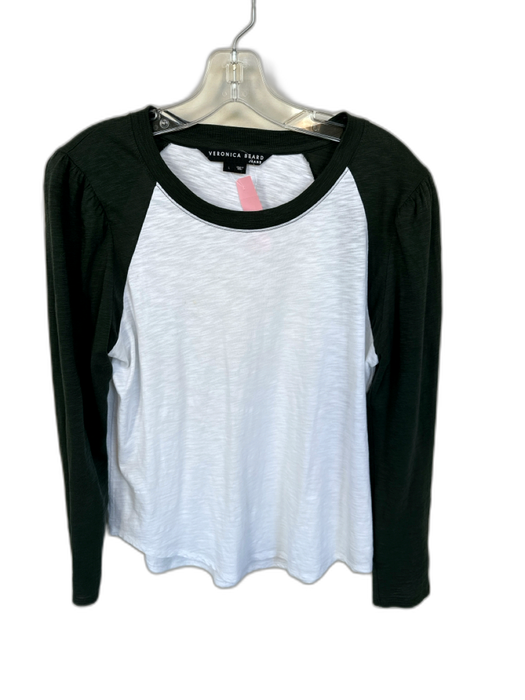 Veronica Beard Size L Green & White Pima Cotton Long Sleeve Top Green & White / L