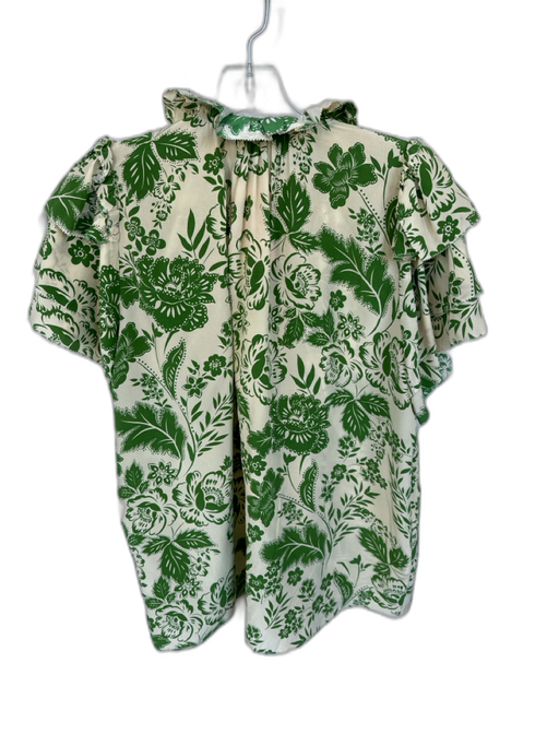 Hunter Bell Size S Green & Tan Silk Blend Short Sleeve Flowers Ruffles Top Green & Tan / S