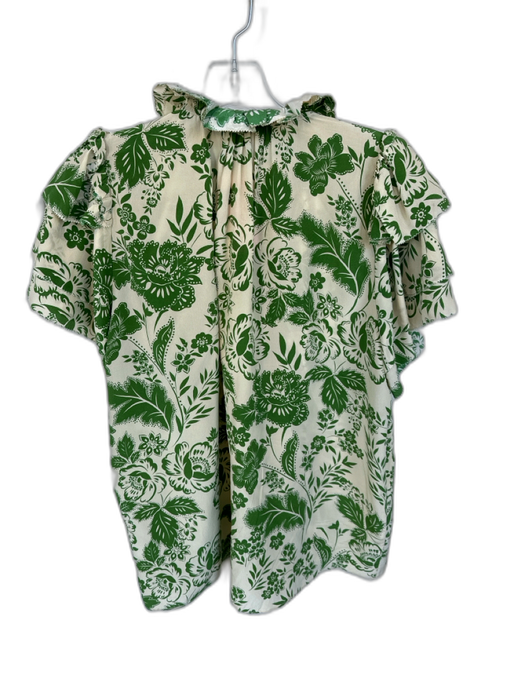 Hunter Bell Size S Green & Tan Silk Blend Short Sleeve Flowers Ruffles Top Green & Tan / S