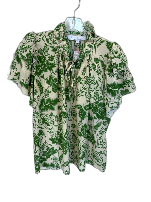Hunter Bell Size S Green & Tan Silk Blend Short Sleeve Flowers Ruffles Top Green & Tan / S