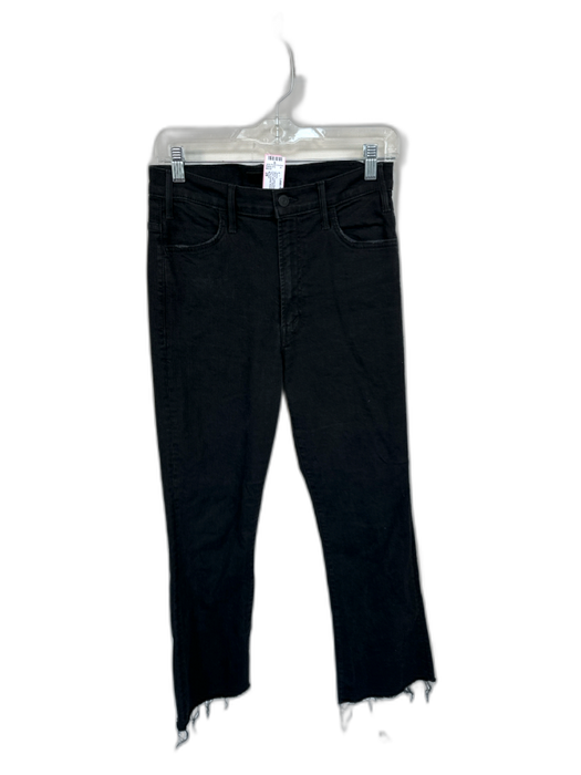 Mother Size 28 Black Cotton Blend High Waist Bootcut Raw Hem Jeans Black / 28