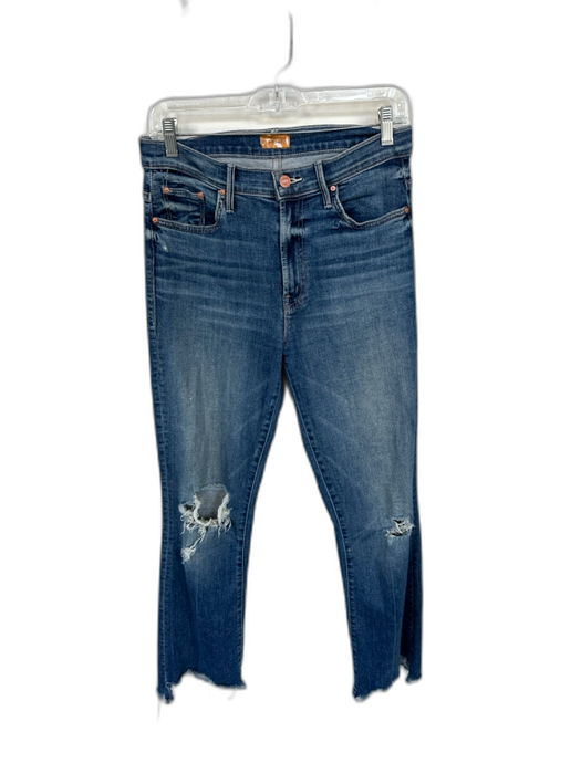 Mother Size 28 Med Dark Wash Cotton Blend High Waist Distressed Jeans Med Dark Wash / 28