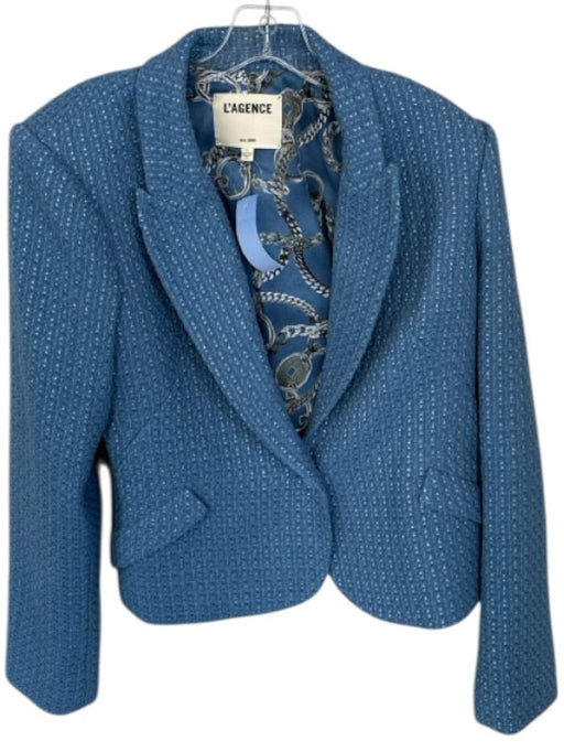 L'agence Size 8 Slate Blue Cotton Blend Tweed One Button Blazer Slate Blue / 8