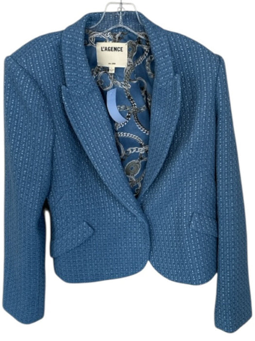 L'agence Size 8 Slate Blue Cotton Blend Tweed One Button Blazer Slate Blue / 8