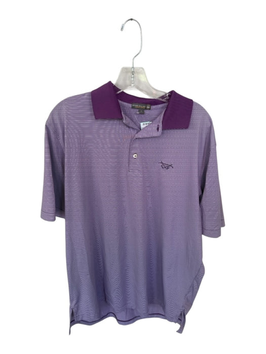 Peter Millar Size L Purple & White Polyester Striped Golf Men's Polo Purple & White / L