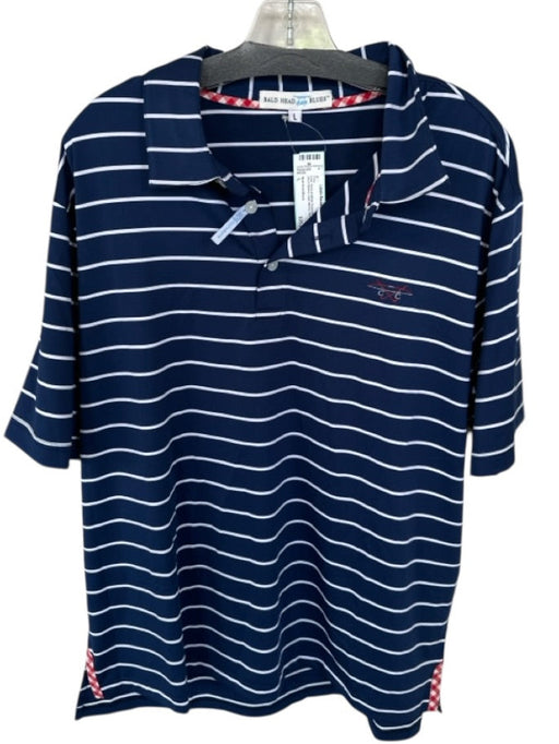 Bald Head Blues New Size L Navy & White Polyester Striped Golf Men's Polo Navy & White / L