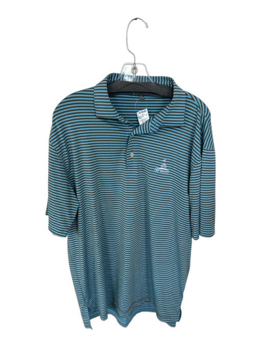 Peter Millar Size L Brown & Blue Polyester Striped Golf Men's Polo Brown & Blue / L