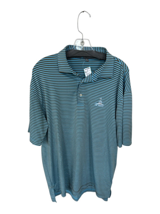 Peter Millar Size L Brown & Blue Polyester Striped Golf Men's Polo Brown & Blue / L