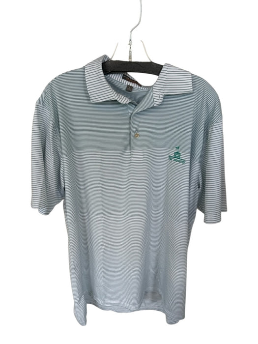 Peter Millar Size L White & Green Polyester Striped Golf Men's Polo White & Green / L
