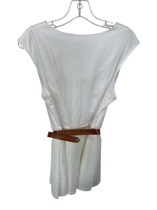 Cartolina Size M White & Brown Cotton Blend Sleeveless Pleated Belted Dress White & Brown / M