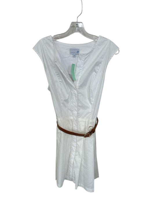 Cartolina Size M White & Brown Cotton Blend Sleeveless Pleated Belted Dress White & Brown / M