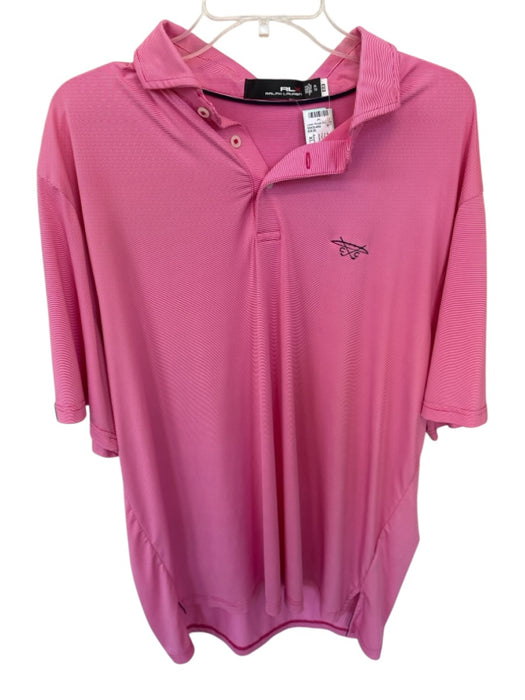 Ralph Lauren Sport Size XL Pink & White Poly Blend Striped Golf Men's Polo Pink & White / XL