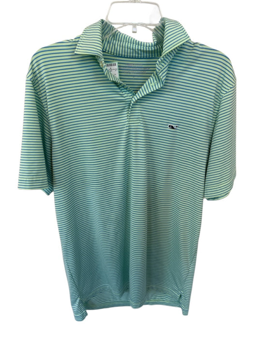 Vineyard vines Size S Green & Blue Poly Blend Striped Golf Men's Polo Green & Blue / S