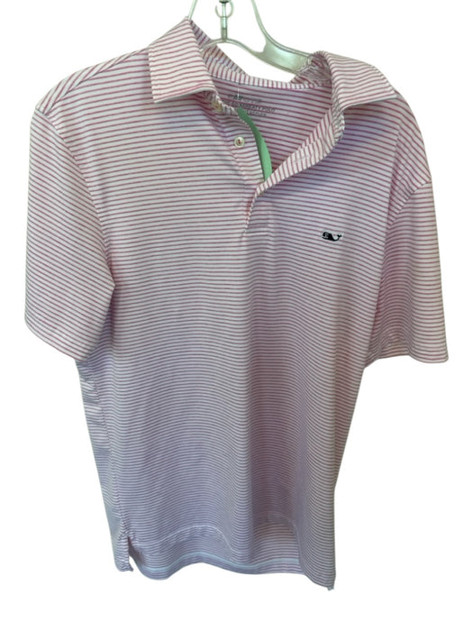 Vineyard vines Size S White & Pink Poly Blend Striped Golf Men's Polo White & Pink / S