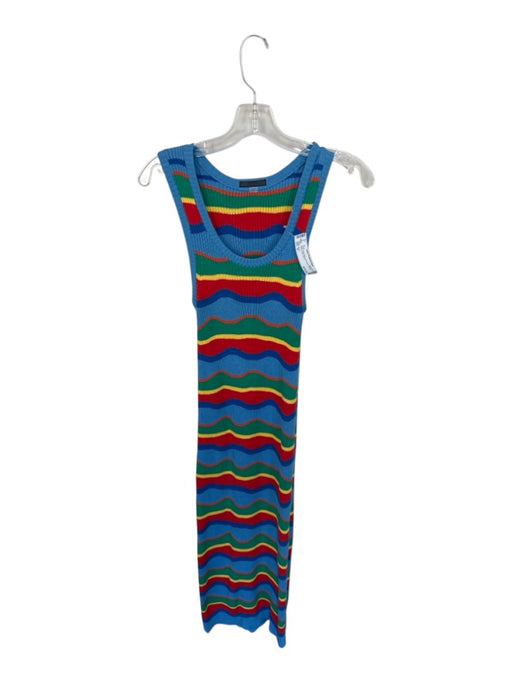 Mother Size M Multi Cotton Blend Sleeveless Striped Ribbed Maxi Dress Multi / M