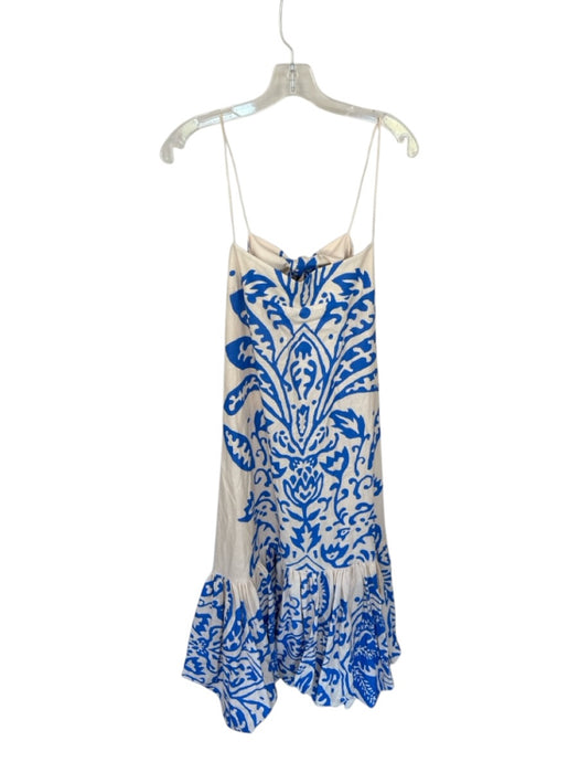 Alexis Size M Cream & Blue Linen Blend Spaghetti Strap Floral Belted Maxi Dress Cream & Blue / M
