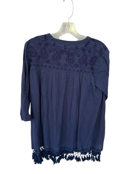 Roller Rabbit Size M Navy Cotton Long Sleeve Embroidered Tassels Dress Navy / M