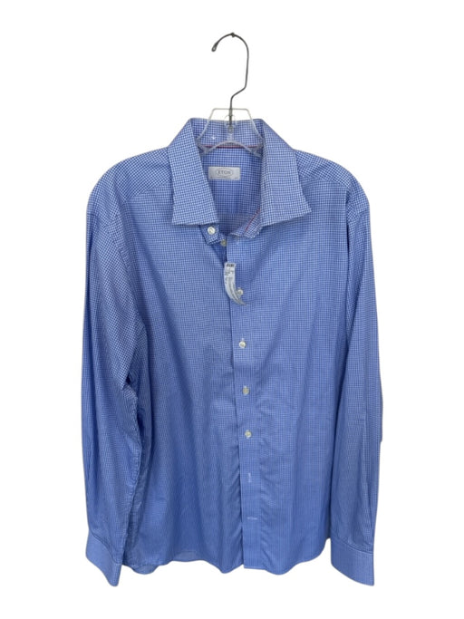 Eton Size 17.5 Blue & White Cotton Checkered Button Down Men's Shirt Blue & White / 17.5