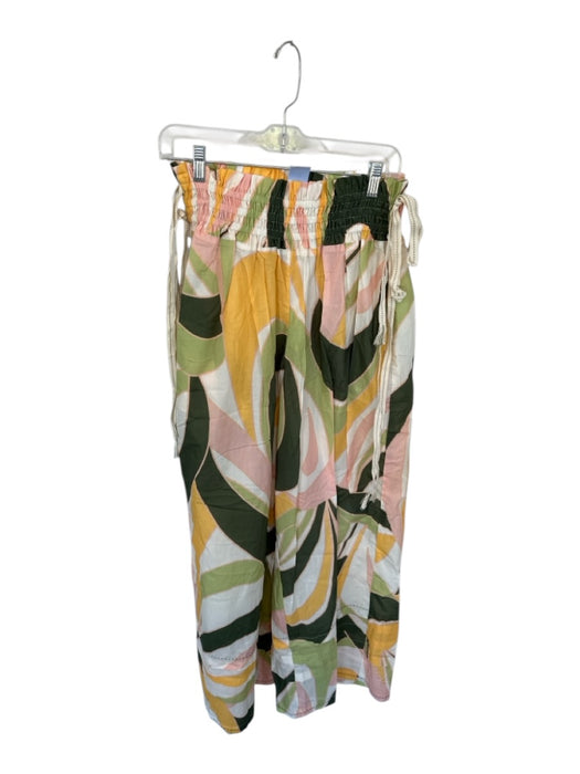 Agua Bendita Size M Green & Yellow Linen Smocked Waist Band Swirls Pants Green & Yellow / M