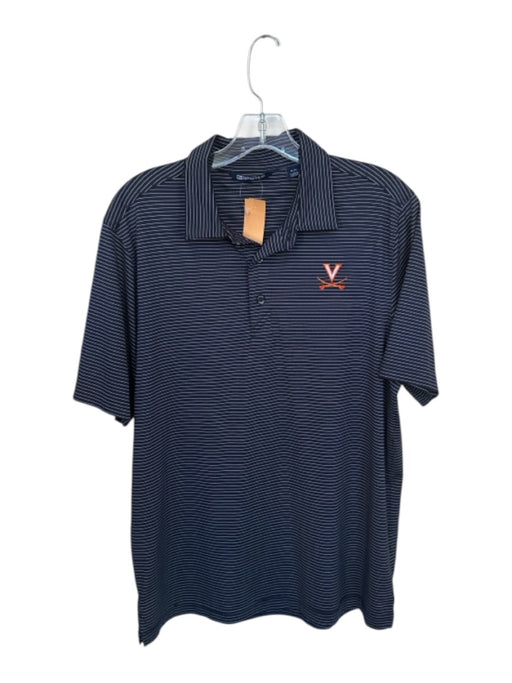 Cutter & Buck Size M Navy & Orange Polyester Striped Golf Men's Polo Navy & Orange / M
