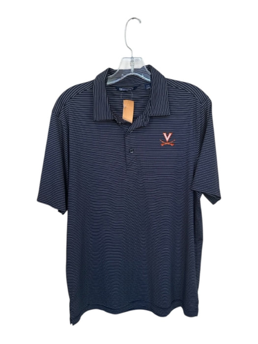 Cutter & Buck Size M Navy & Orange Polyester Striped Golf Men's Polo Navy & Orange / M