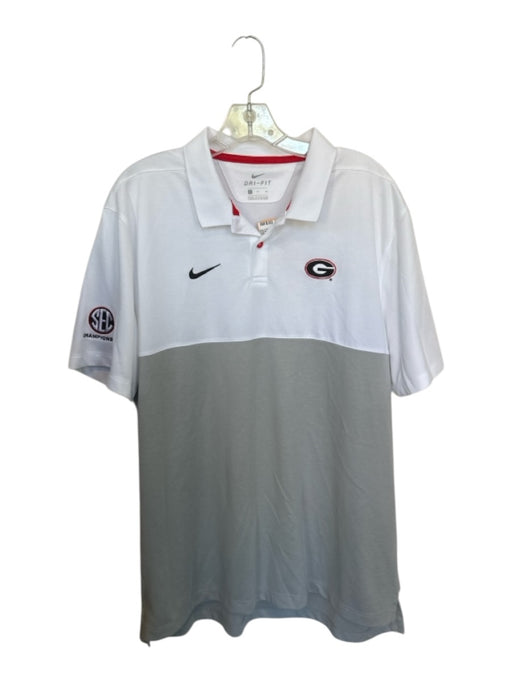 Nike Size XL White & Gray Polyester UGA Color Block Athletic Men's Polo White & Gray / XL