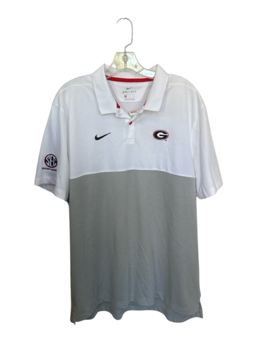 Nike Size XL White & Gray Polyester UGA Color Block Athletic Men's Polo White & Gray / XL
