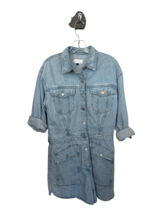 7 For All Mankind Size M Light Wash Cotton Long Sleeve Button Down Denim Romper Light Wash / M