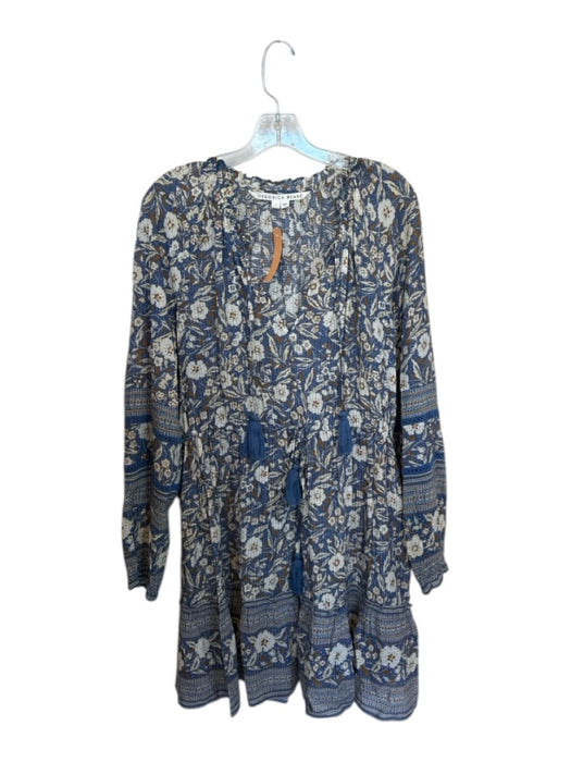Veronica Beard Size L Blue & Tan Viscose Blend Long Sleeve Botanical Dress Blue & Tan / L