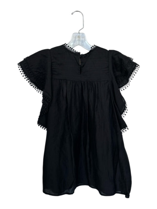 Sabina Musayev Size L Black Tencel Blend Flutter Sleeves Lace Trim Ruffles Top Black / L