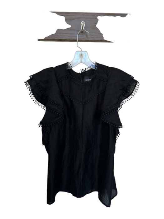 Sabina Musayev Size L Black Tencel Blend Flutter Sleeves Lace Trim Ruffles Top Black / L