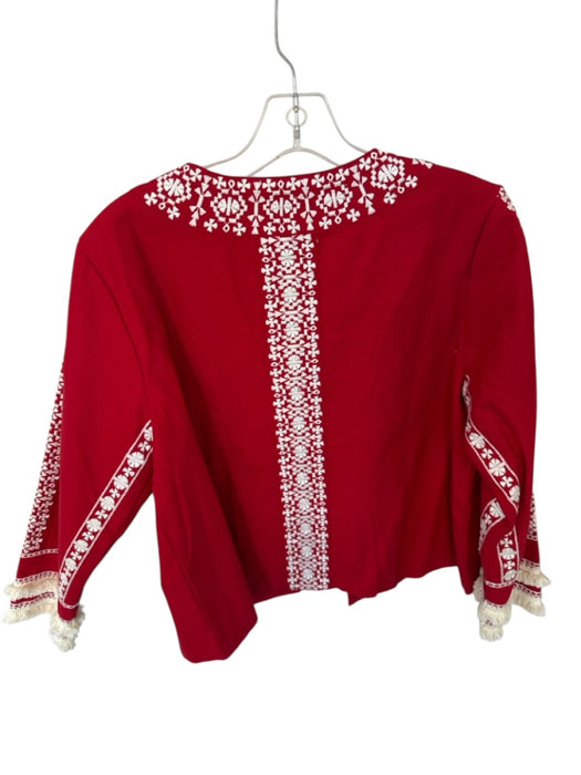 Julia Amory Size M Red & White Cotton Embroidered Fringe Hook & Eye Jacket Red & White / M