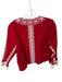 Julia Amory Size M Red & White Cotton Embroidered Fringe Hook & Eye Jacket Red & White / M