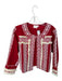 Julia Amory Size M Red & White Cotton Embroidered Fringe Hook & Eye Jacket Red & White / M