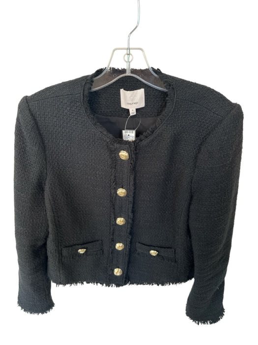Cinq a Sept Size 6 Black & Gold Cotton Tweed Fringe Buttons Jacket Black & Gold / 6