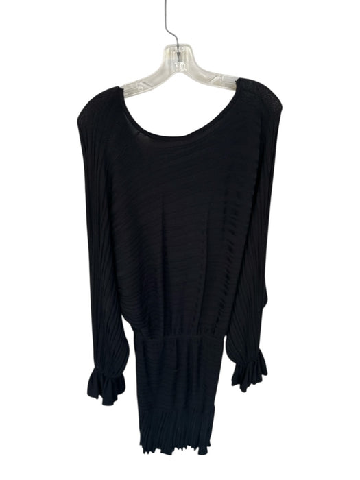 Alexis Size L Black Rayon Blend Long Balloon Sleeve Ribbed Gathered Front Dress Black / L