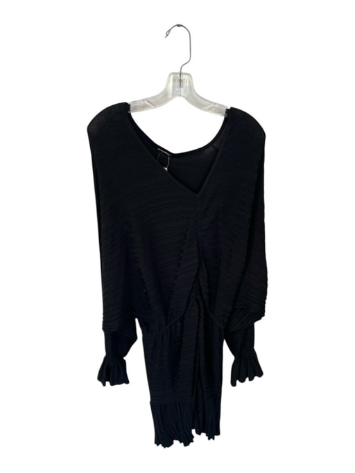 Alexis Size L Black Rayon Blend Long Balloon Sleeve Ribbed Gathered Front Dress Black / L