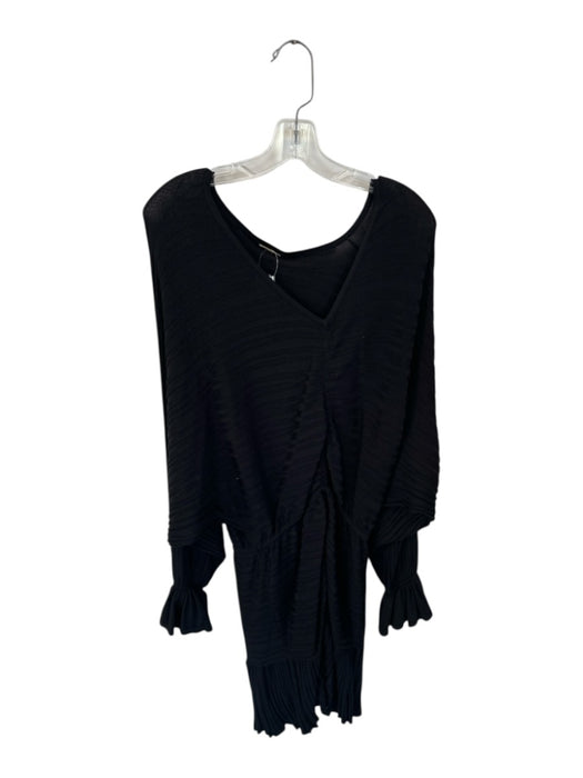 Alexis Size L Black Rayon Blend Long Balloon Sleeve Ribbed Gathered Front Dress Black / L