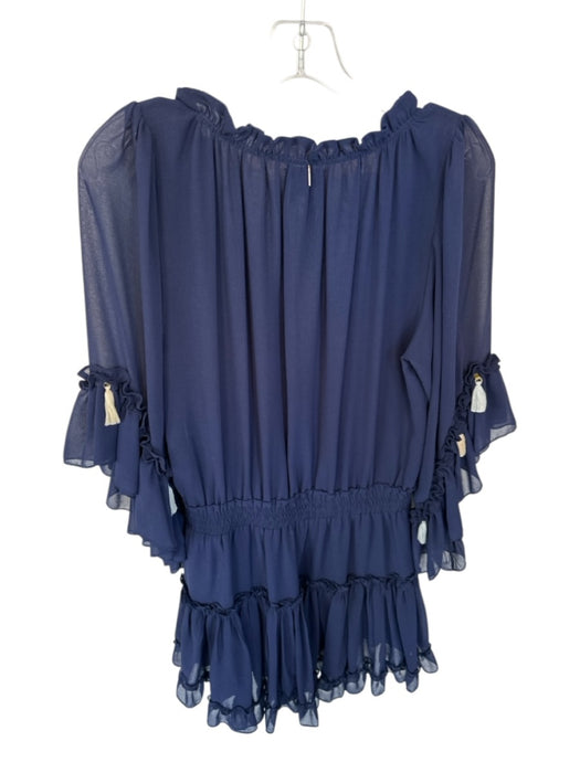 Misa Size M Navy Polyester Long Bell Sleeve Elastic Waist Ruffles Dress Navy / M